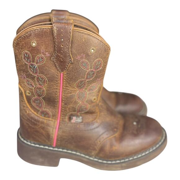 Justin Youth Girls Glitzi Light Up Brown Leather Western Cowgirl Boots Size-13.5 - Picture 4 of 9